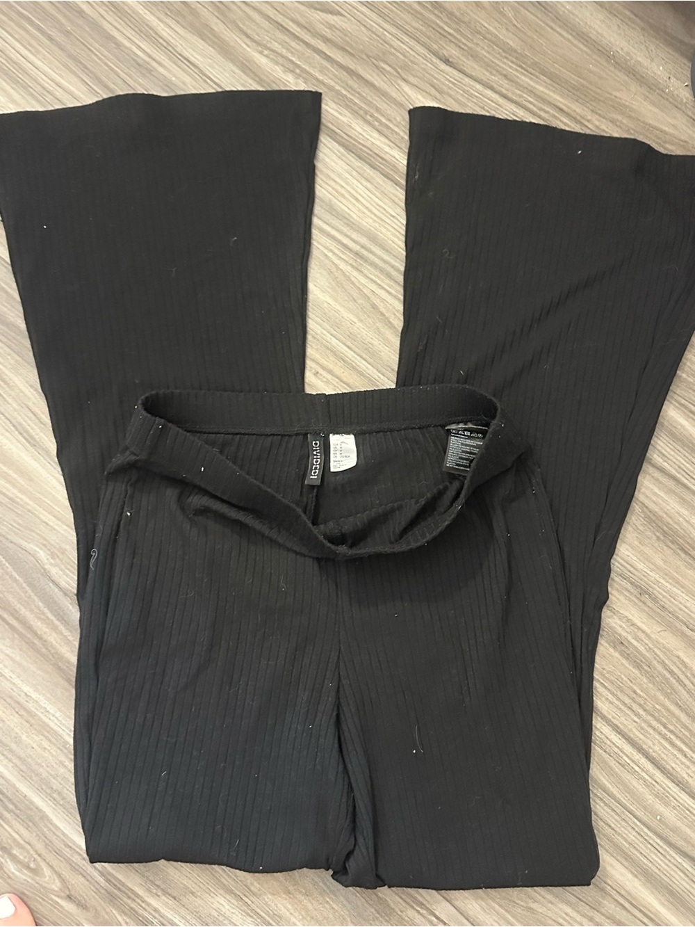 H&M Black Ribbed Wide-Leg Knit Pants